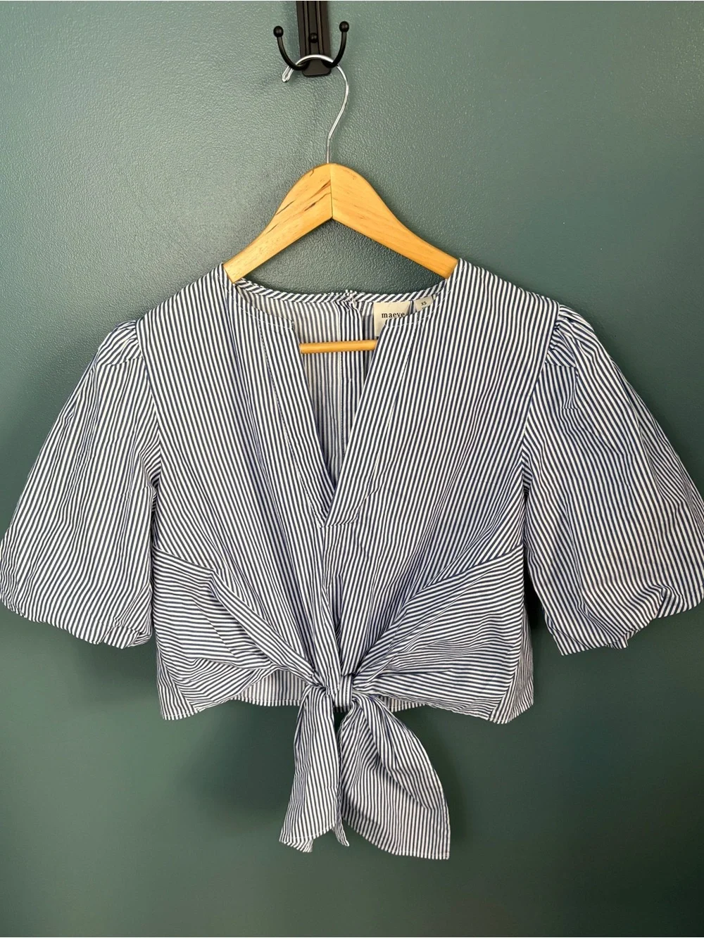 Maeve Women’s 100% Cotton Tie-Front Blouse Blue Stripe Size XS